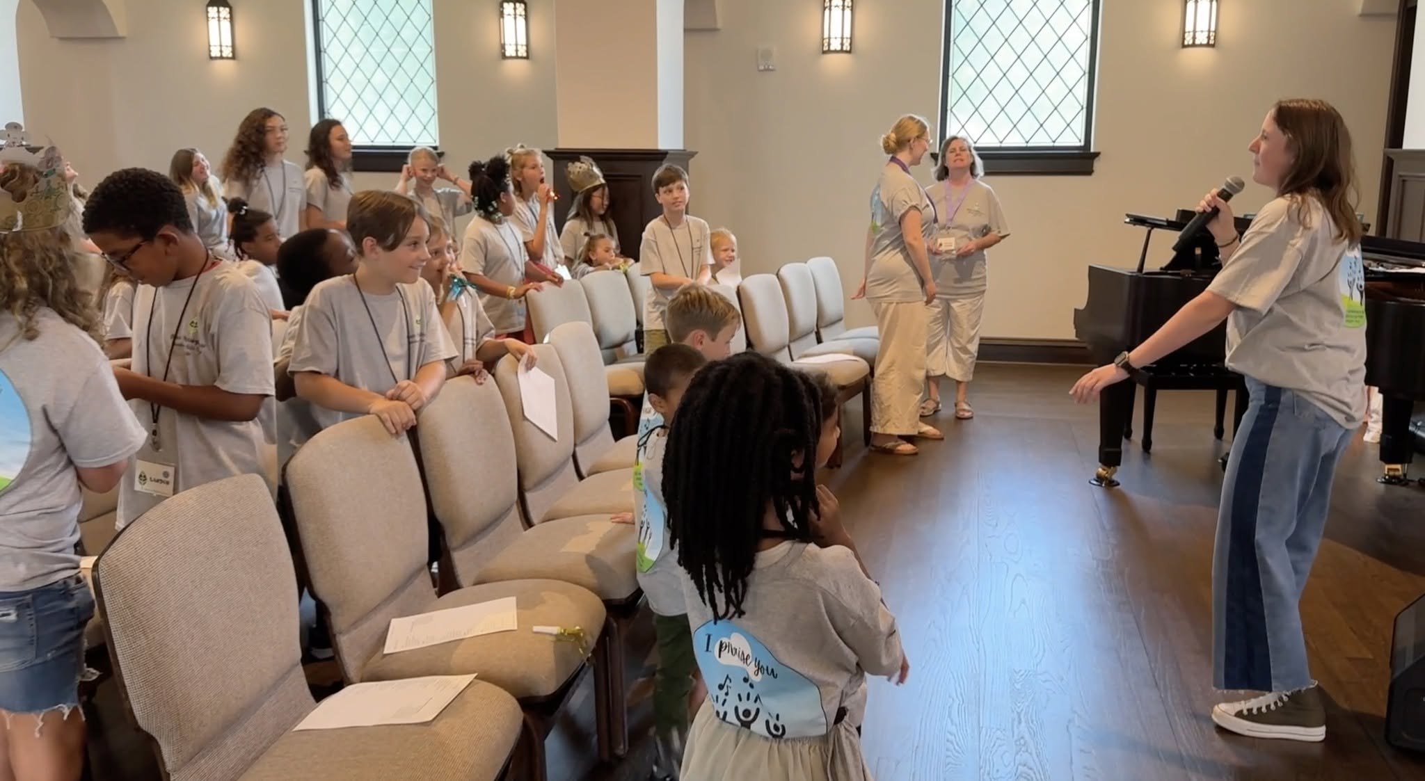 Children gathered in the chapel classroom